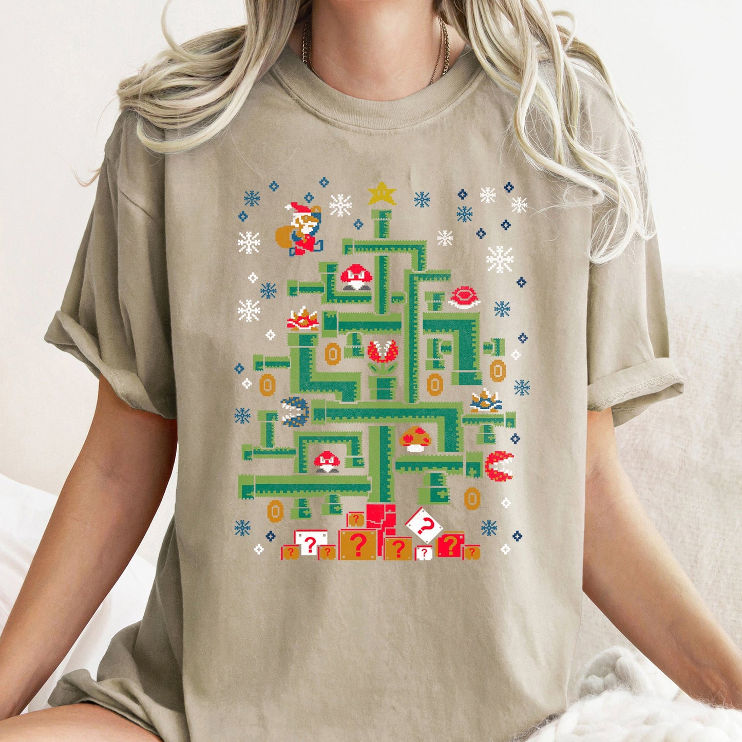 Mario Christmas, Retro, Classic, Video Game, Super, Comfort Colors, Tshirt