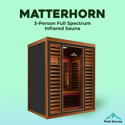 Peak Saunas Matterhorn Luxury 3-Person Full Spectrum Infrared Sauna with Two XL Medical-Grade Red Light Therapy Panels & Smart WiFi App Control