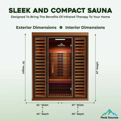 Peak Saunas Matterhorn Luxury 3-Person Full Spectrum Infrared Sauna with Two XL Medical-Grade Red Light Therapy Panels & Smart WiFi App Control