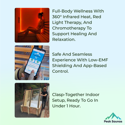 Peak Saunas Matterhorn Luxury 3-Person Full Spectrum Infrared Sauna with Two XL Medical-Grade Red Light Therapy Panels & Smart WiFi App Control