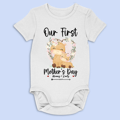 Our First Mother's Day Baby Onesie - Personalized Custom T Shirt - Gift for Mom & Baby, Mother's Day Gift