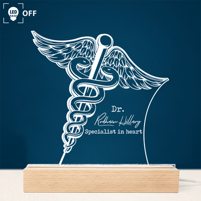 Caduceus Staff of Hermes - Acrylic Plaque Led Lamp - Personalized Gift for Nurse, Doctor, CNA, Healthcare, Registered RN