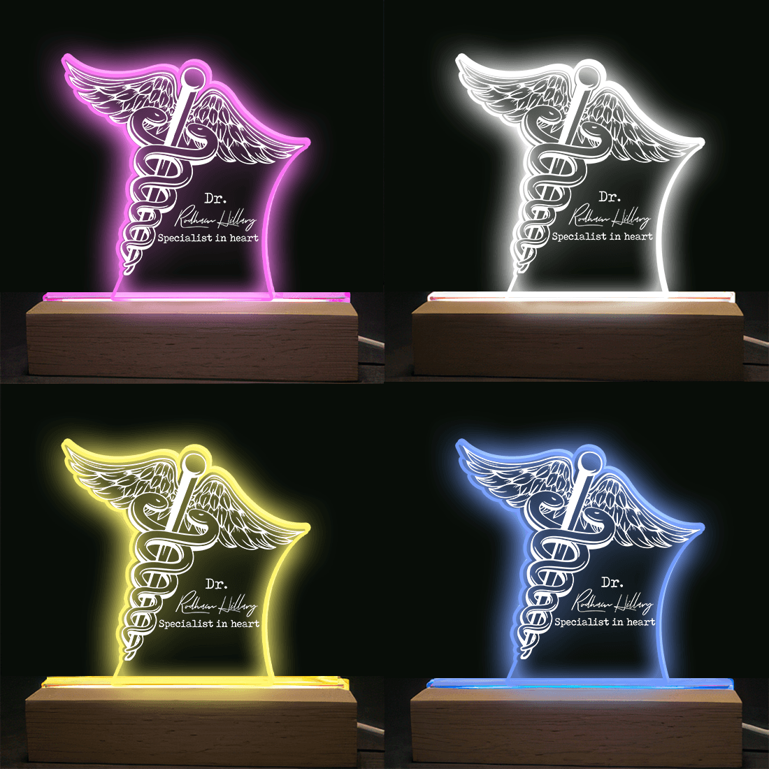 Caduceus Staff of Hermes - Acrylic Plaque Led Lamp - Personalized Gift for Nurse, Doctor, CNA, Healthcare, Registered RN