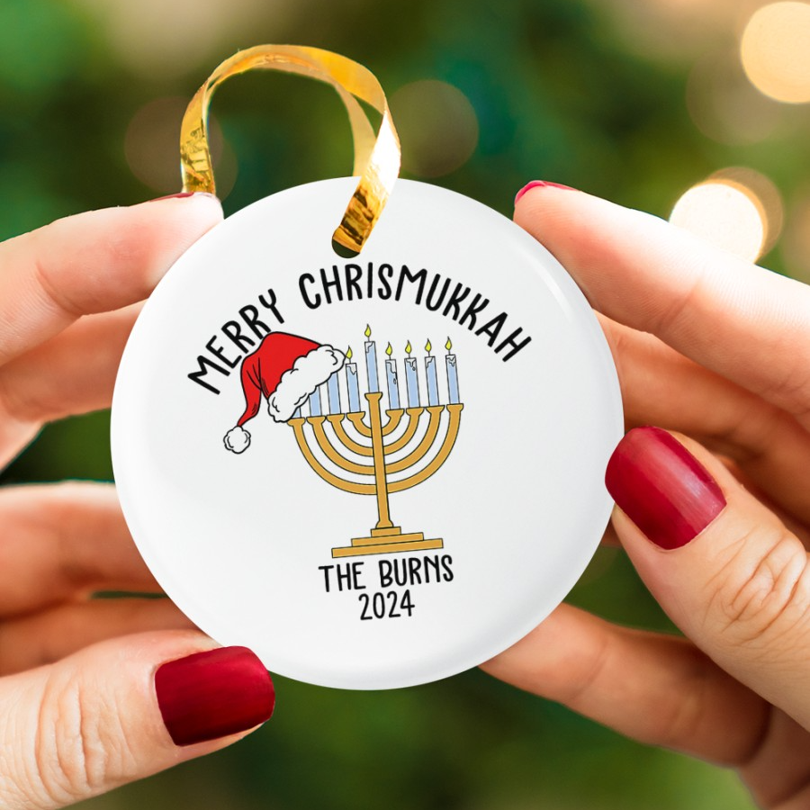 Christmas Hanukkah Ornament 2024 - Interfaith Family Gift Ideas, Jewish and Christian Family Decorations