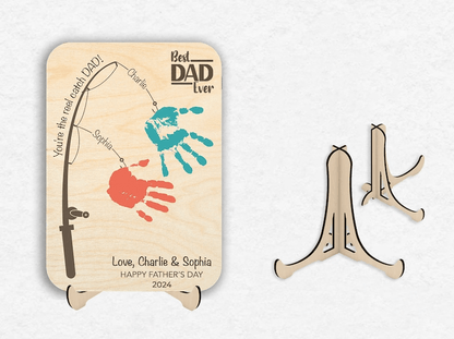 Fishing Handprint Sign - Personalized Wooden Plaque - Father's Day Gift for Dad, Papa, Grandpa, Daddy, Dada