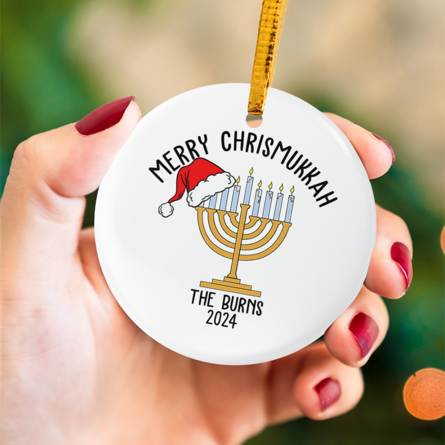 Christmas Hanukkah Ornament 2024 - Interfaith Family Gift Ideas, Jewish and Christian Family Decorations