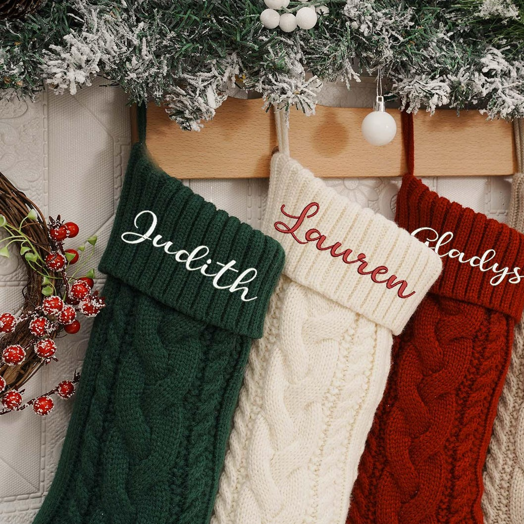 Personalized Family Christmas Stockings - 2024 Embroidered Christmas Stocking, Knitted Stockings With Name, Monogram Stocking, Holiday Decor Gift