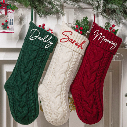 Personalized Family Christmas Stockings - 2024 Embroidered Christmas Stocking, Knitted Stockings With Name, Monogram Stocking, Holiday Decor Gift
