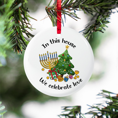 Hanukkah Ceramic Ornament - Interfaith Family Gift Ideas, Jewish and Christian Family Decorations