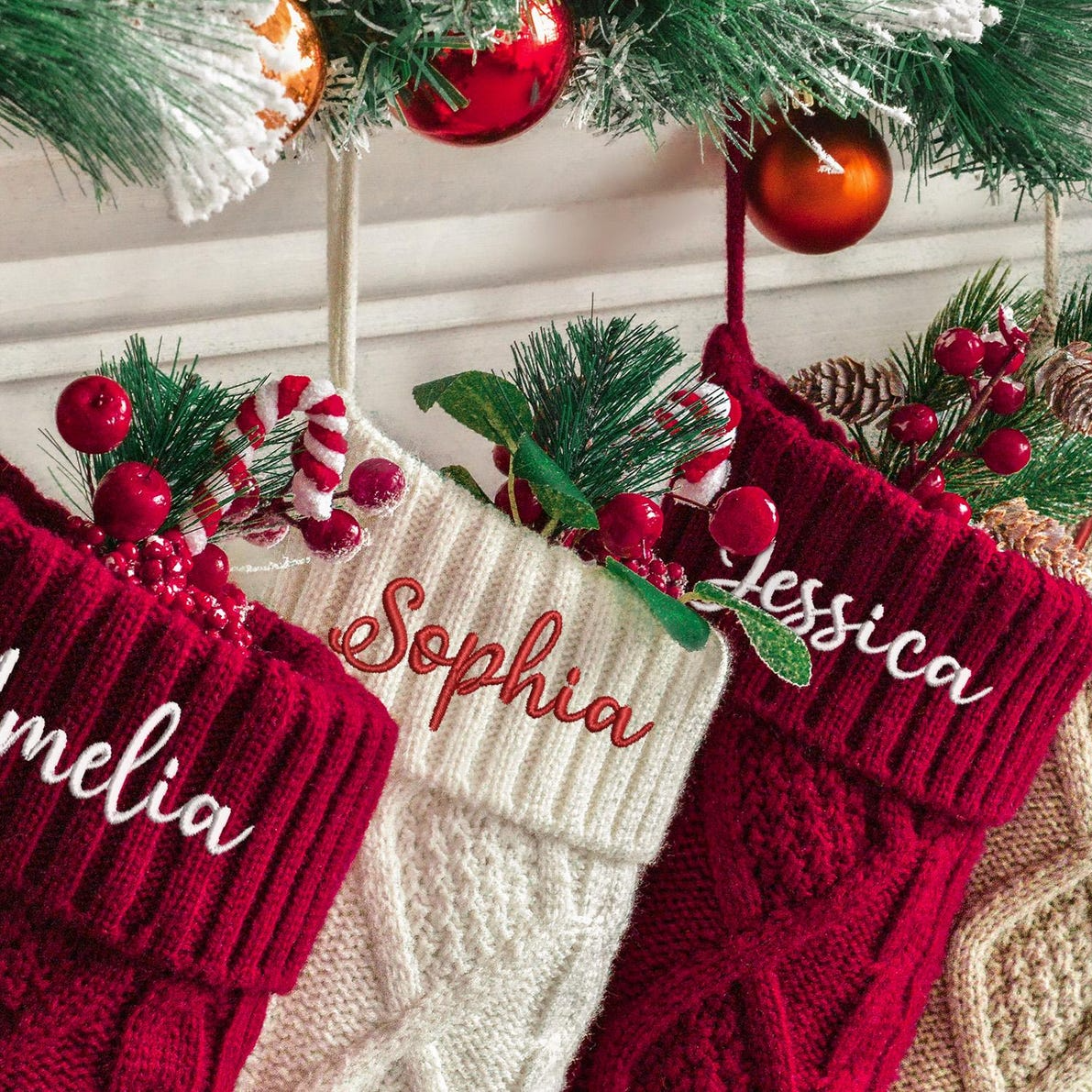 Personalized Family Christmas Stockings - 2024 Embroidered Christmas Stocking, Knitted Stockings With Name, Monogram Stocking, Holiday Decor Gift