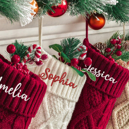 Personalized Family Christmas Stockings - 2024 Embroidered Christmas Stocking, Knitted Stockings With Name, Monogram Stocking, Holiday Decor Gift