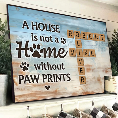 Home With Paw Prints Pet Crossword Puzzle Art - Personalized Horizontal Poster - Gift For Dog Lovers, Cat Lovers, Pet Lovers