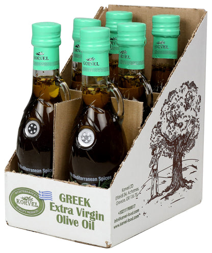 KORVEL Greek Extra Virgin Olive Oil with Mediterranean herbs, Amphora 8.45 fl oz (250ml) - 6 pack