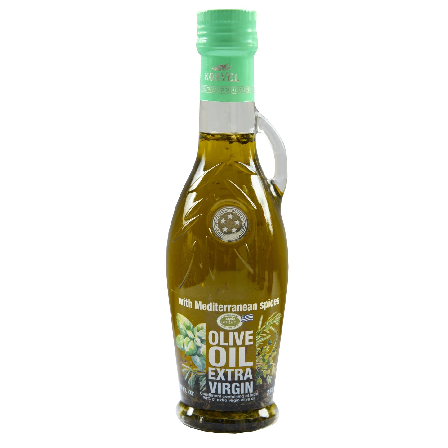 KORVEL Greek Extra Virgin Olive Oil with Mediterranean herbs, Amphora 8.45 fl oz (250ml) - 2 pack