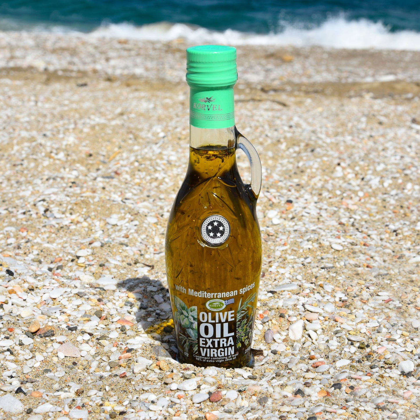 KORVEL Greek Extra Virgin Olive Oil with Mediterranean herbs, Amphora 8.45 fl oz (250ml) - 2 pack