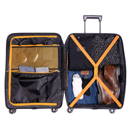 24-inch Black Hardcase Roller Luggage with 360° Wheels & TSA Lock