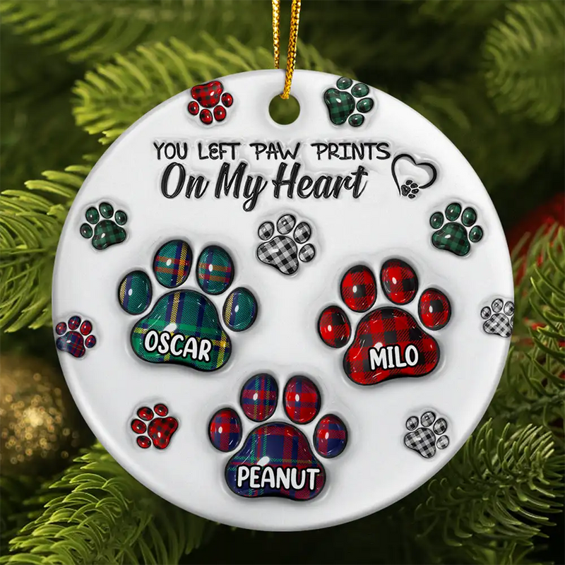Memorial Dog Cat You Left Paw Prints On My Heart - 3D Inflated Effect Printed Ceramic Ornament - Sympathy Gift For Pet Owners, Pet Lovers