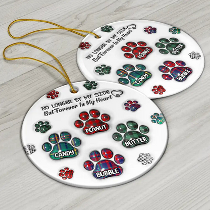Memorial Dog Cat You Left Paw Prints On My Heart - 3D Inflated Effect Printed Ceramic Ornament - Sympathy Gift For Pet Owners, Pet Lovers