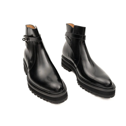 Men's Black Calfskin Buckle Chelsea Boots