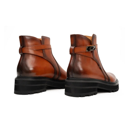 Men's Brown Calfskin Buckle Chelsea Boots