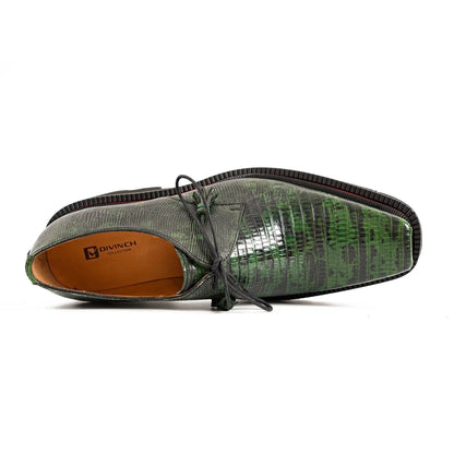 Men's Leather Derby Shoes with Snake-Print Platform
