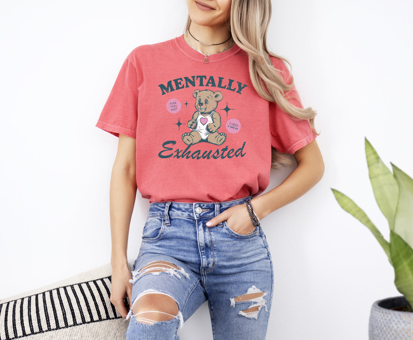 Mentally Exhausted Teddy Bear, Need A Break, Mental Health, Self Care, Funny, Naughty, Aesthetic, Meme, Tshirt Comfort Colors T-Shirt