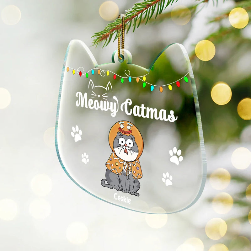 Meowy Catmas Funny Cartoon Cats - Personalized Custom Shaped Acrylic Ornament - Christmas Gift For Cat Lovers, Cat Mom, Cat Dad