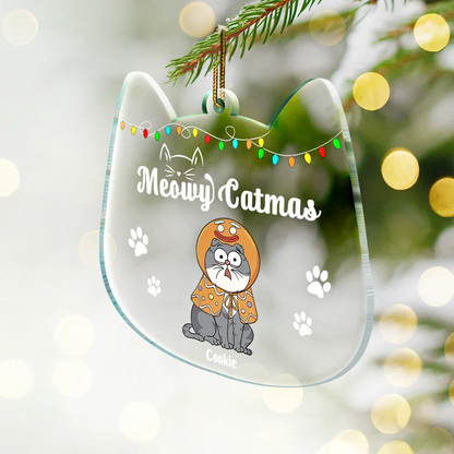 Meowy Catmas Funny Cartoon Cats - Personalized Custom Shaped Acrylic Ornament - Christmas Gift For Cat Lovers, Cat Mom, Cat Dad