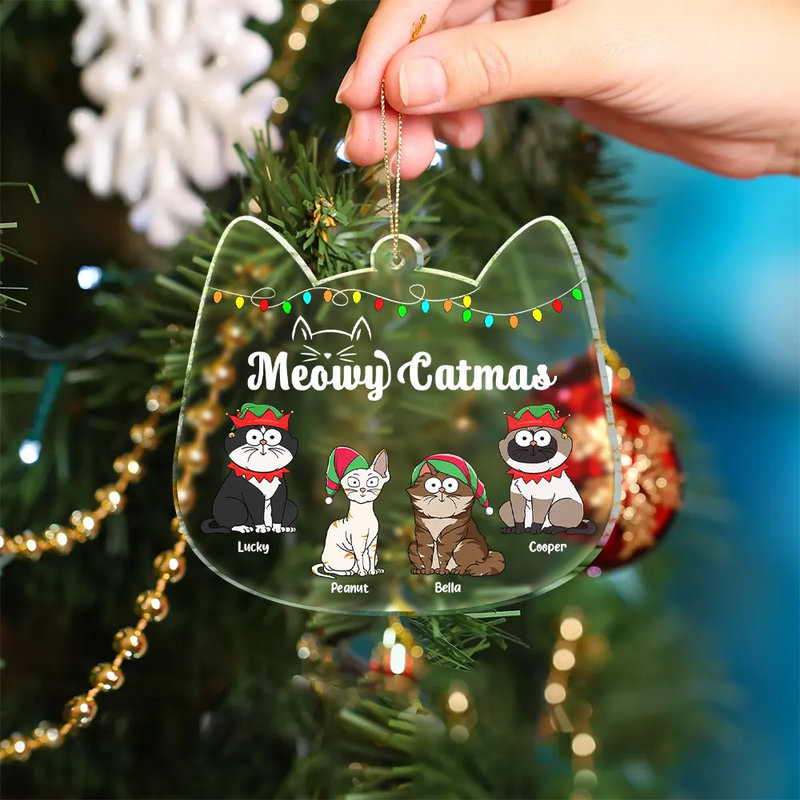 Meowy Catmas Funny Cartoon Cats - Personalized Custom Shaped Acrylic Ornament - Christmas Gift For Cat Lovers, Cat Mom, Cat Dad