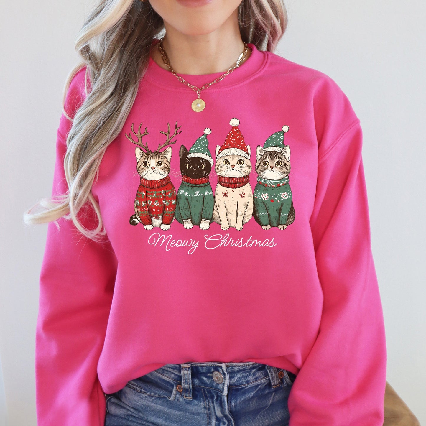 Meowy Christmas, Cats, Cute, Santa, Pets Sweatshirt
