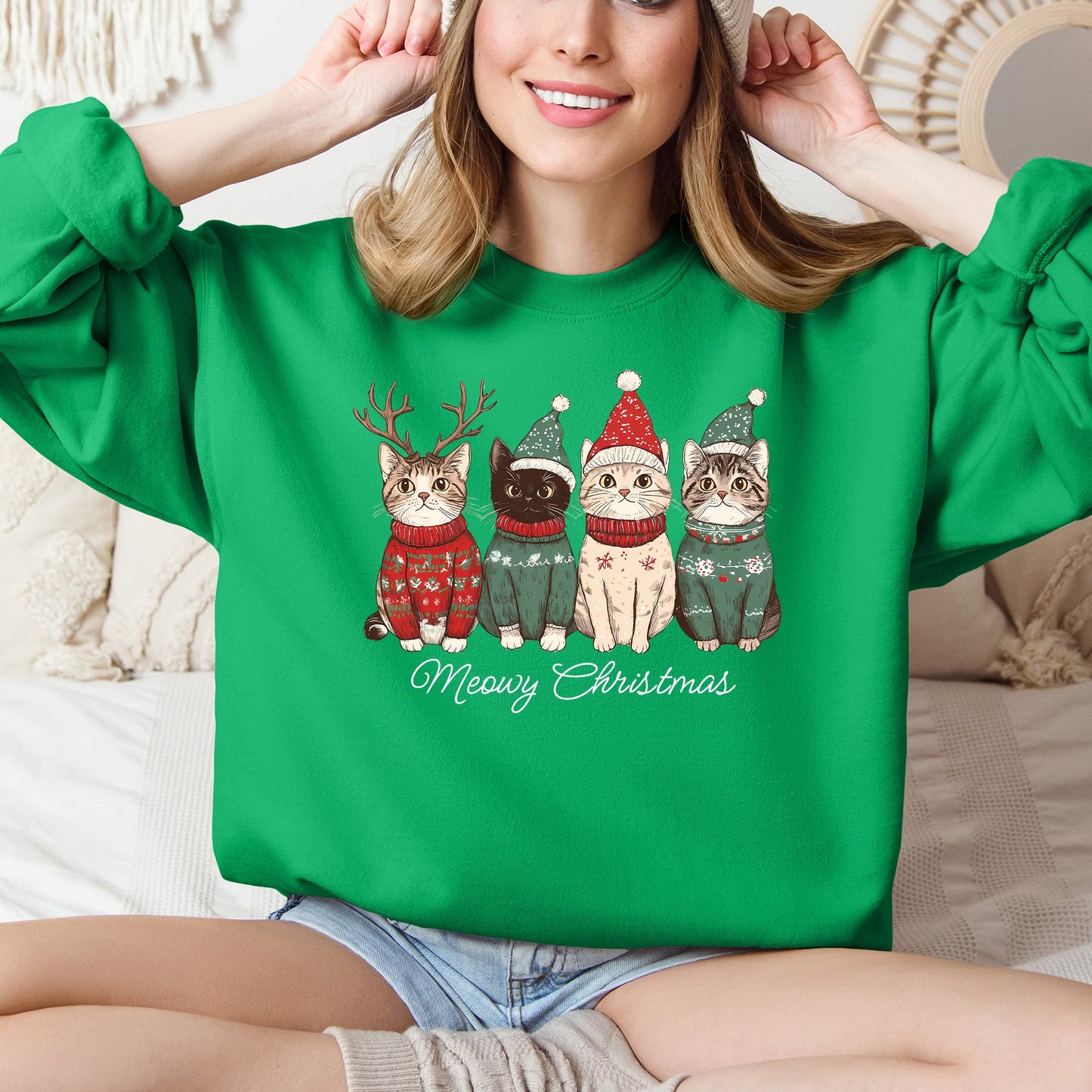 Meowy Christmas, Cats, Cute, Santa, Pets Sweatshirt