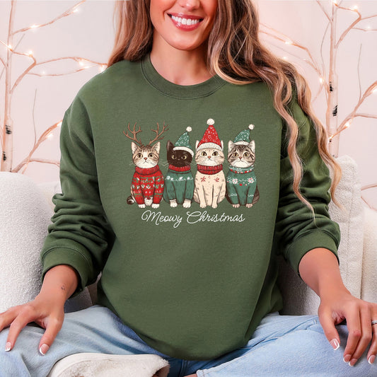Meowy Christmas, Cats, Cute, Santa, Pets Sweatshirt