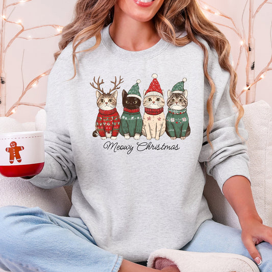 Meowy Christmas, Cats, Cute, Santa, Pets Sweatshirt