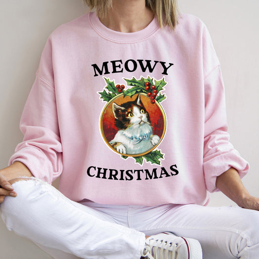Meowy Christmas, Funny, Retro, Cat Sweatshirt