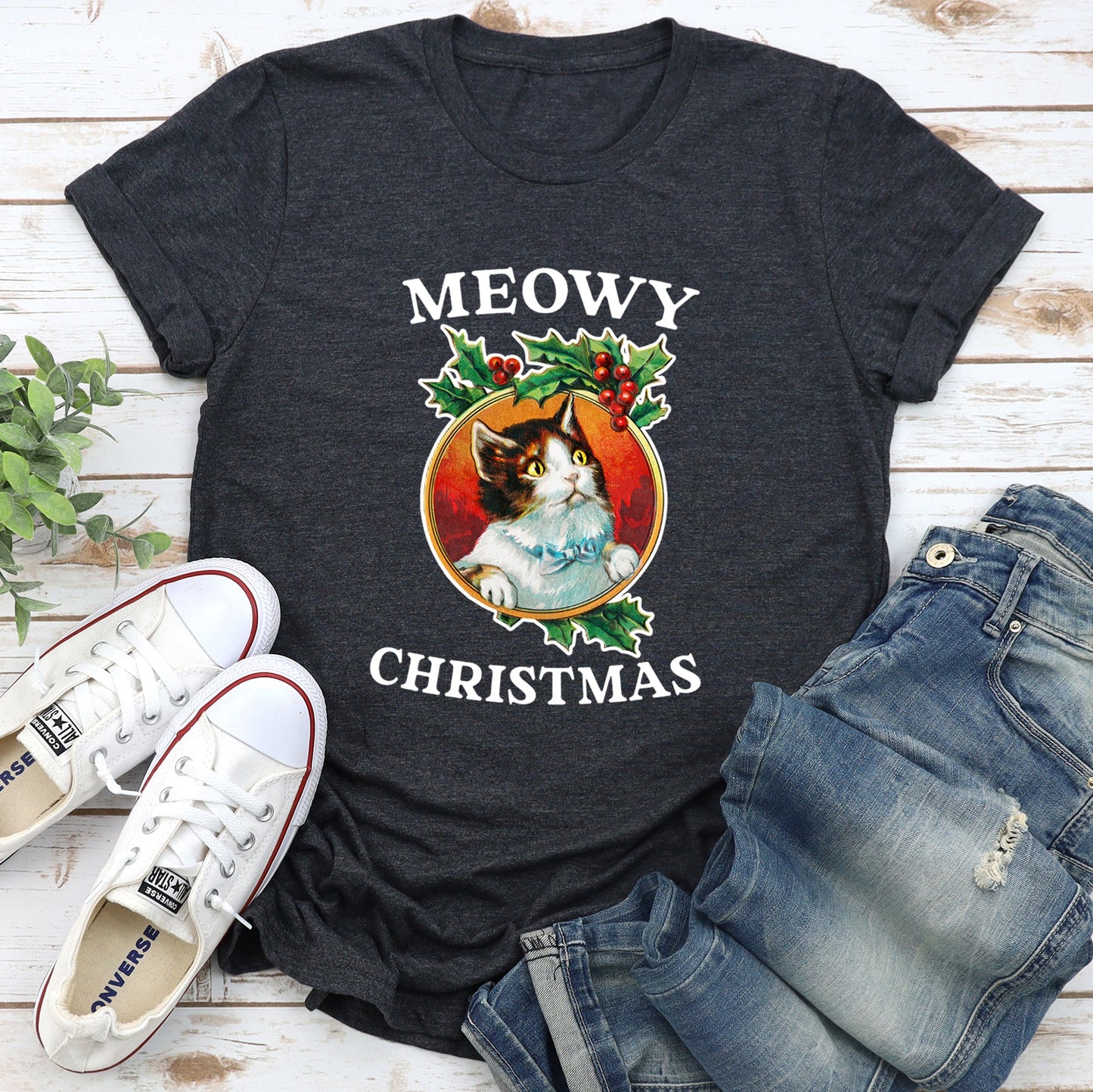 Meowy Christmas, Funny, Retro, Cat - White Super Soft Tees