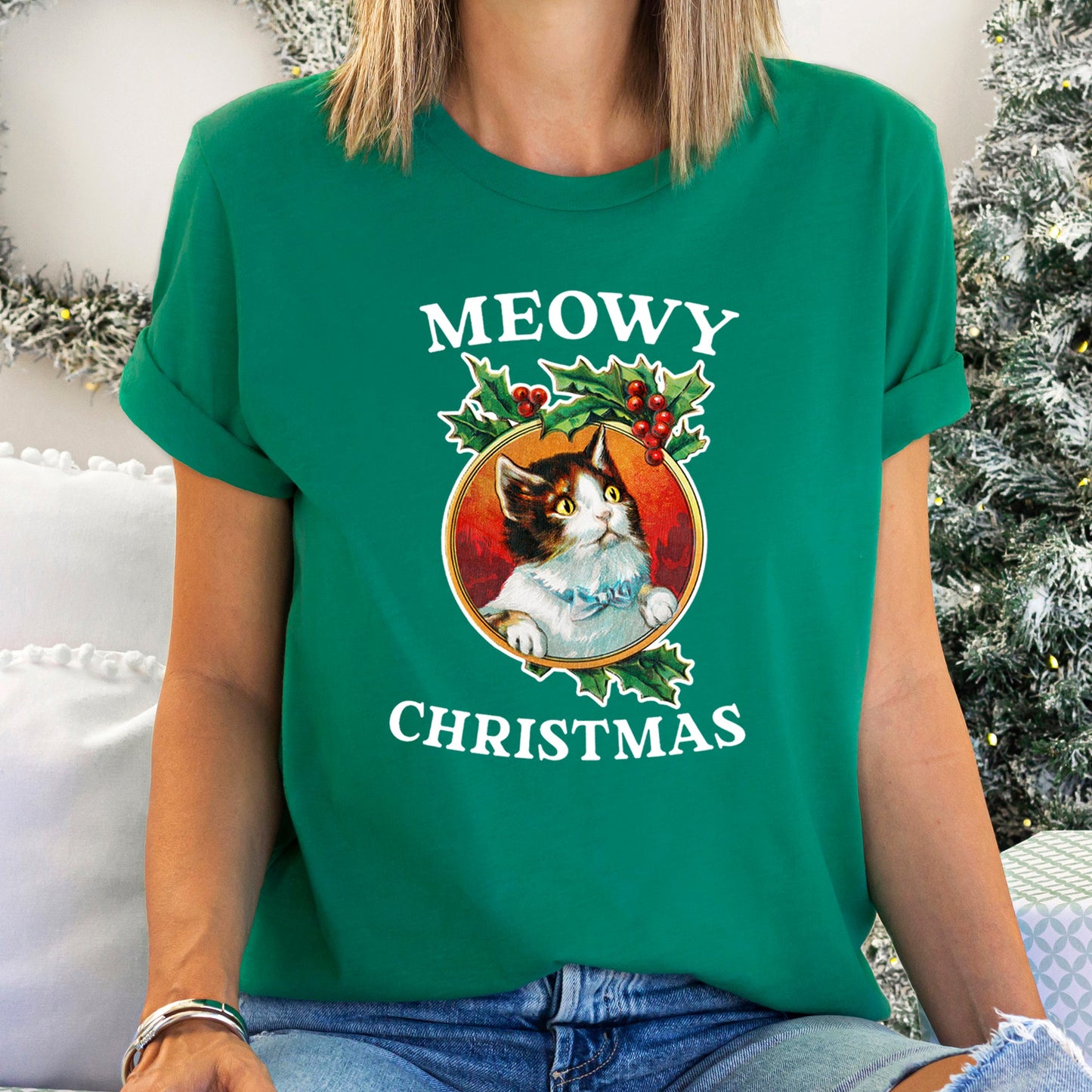 Meowy Christmas, Funny, Retro, Cat - White Super Soft Tees