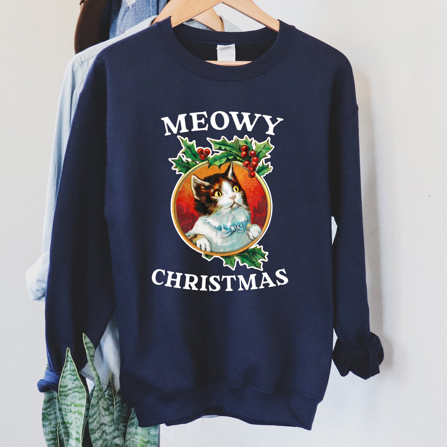 Meowy Christmas, Funny, Retro Cat Sweatshirt