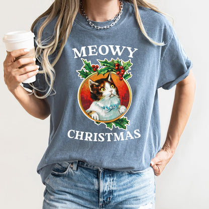 Meowy Christmas, Funny, Retro, Cat, Comfort Colors, Tshirt