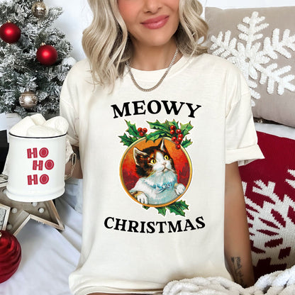 Meowy Christmas, Funny, Retro, Cat, Comfort Colors, Tshirt