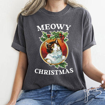 Meowy Christmas, Funny, Retro, Cat, Comfort Colors, Tshirt