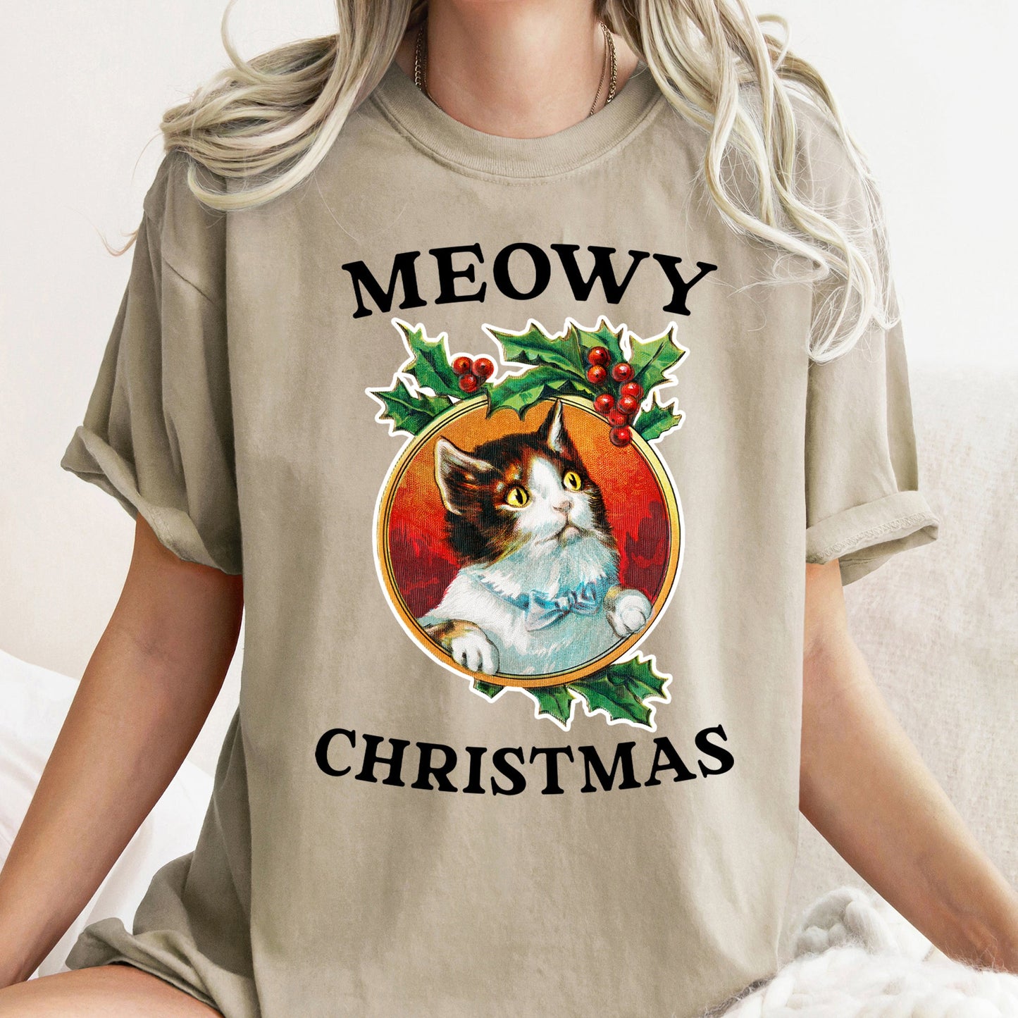 Meowy Christmas, Funny, Retro, Cat, Comfort Colors, Tshirt