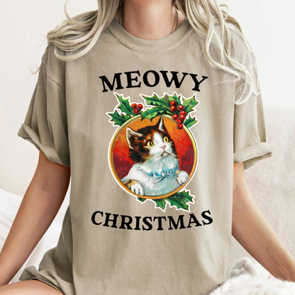 Meowy Christmas, Funny, Retro, Cat, Comfort Colors, Tshirt