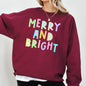 Merry And Bright Christmas Sweatshirt, Positivity, Funny, Sarcastic, Mom Gift, Xmas, Winter, Mental Health, Colorful, Pastel, Crewneck, Crew Neck Sweatshirt