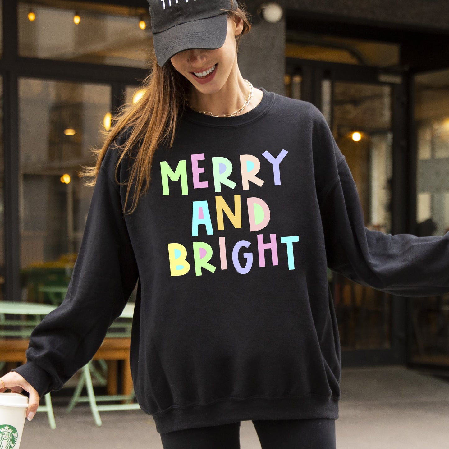 Merry And Bright Christmas Sweatshirt, Positivity, Funny, Sarcastic, Mom Gift, Xmas, Winter, Mental Health, Colorful, Pastel, Crewneck, Crew Neck Sweatshirt