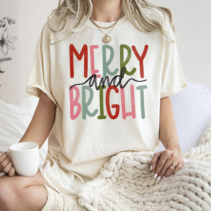 Merry And Bright Retro Text, Christmas, Comfort Colors, Tshirt