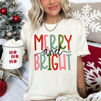 Merry And Bright Retro Text, Christmas, Comfort Colors, Tshirt