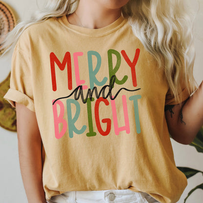 Merry And Bright Retro Text, Christmas, Comfort Colors, Tshirt