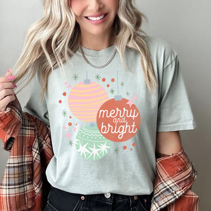 Merry And Bright, Pastel, Christmas Ornaments, Comfort Colors, Tshirt