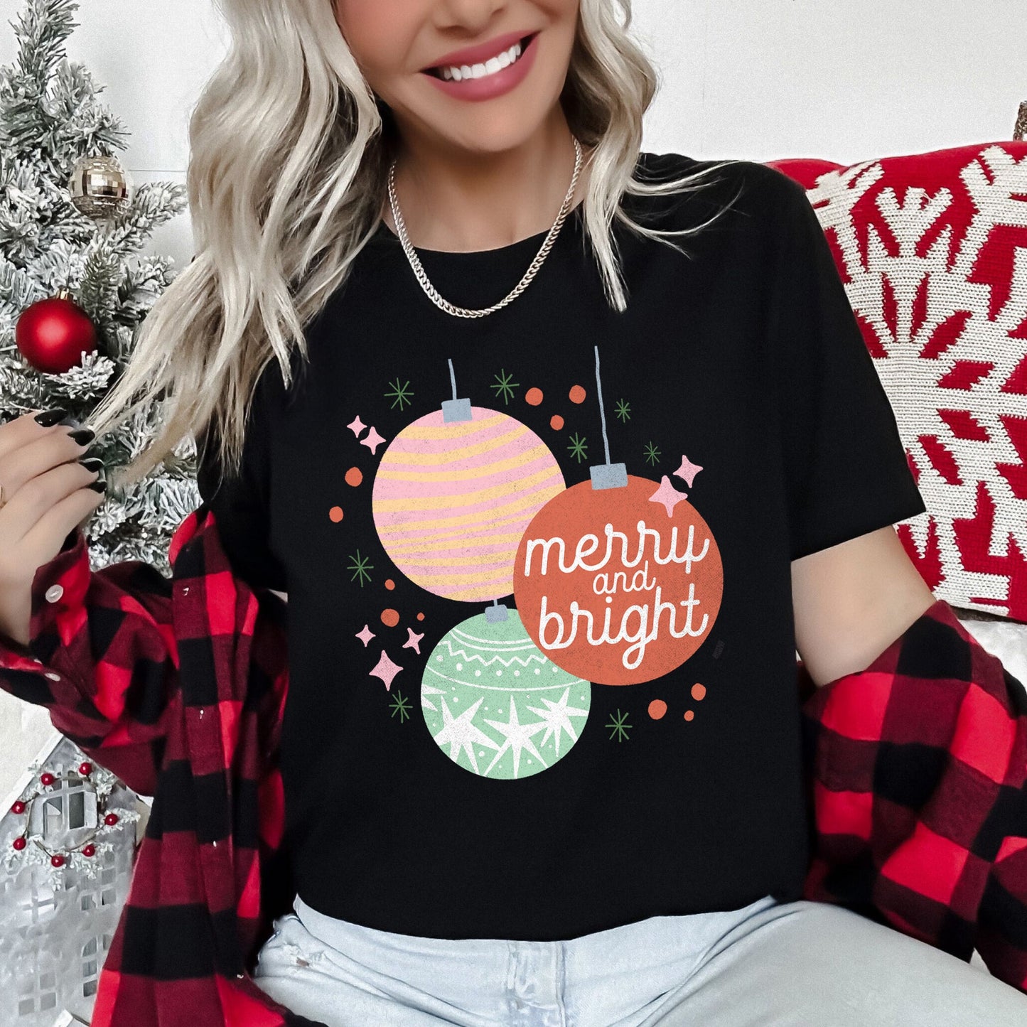 Merry And Bright, Pastel, Christmas Ornaments Super Soft Tees