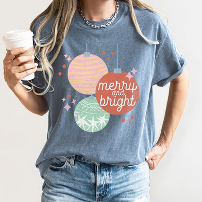 Merry And Bright, Pastel, Christmas Ornaments, Comfort Colors, Tshirt
